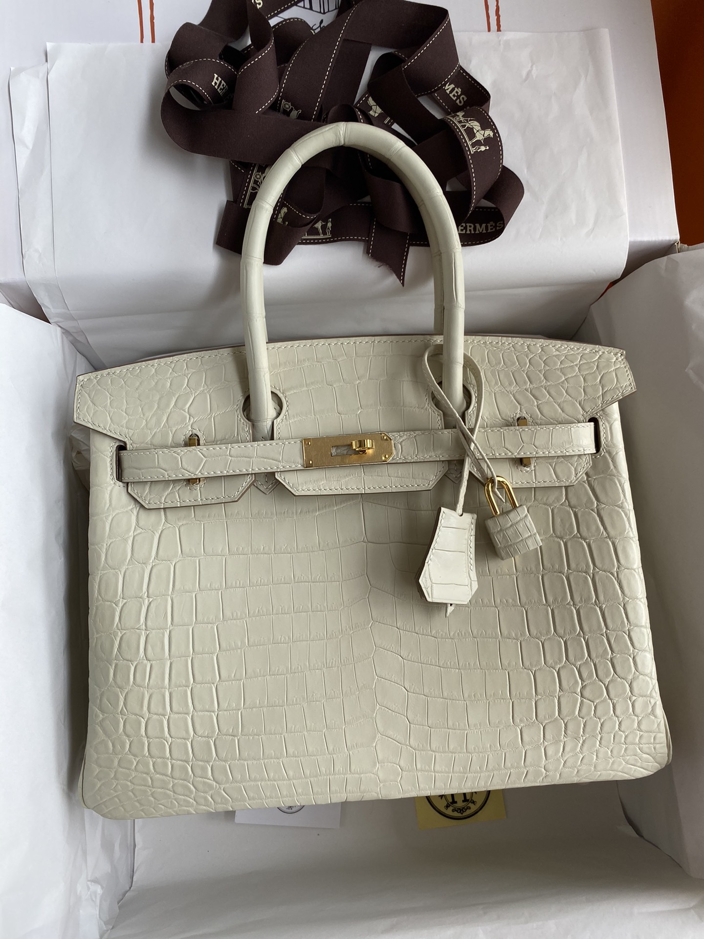 Hermes Birkin 30CM Handmade Bag In Cream White Crocodile Niloticus Matte Skin